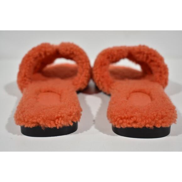 Hermes Oran Teddy Shearling Fur Orange H Logo Slide Sandal Mule Flat Flop 38.5 - Picture 11 of 12